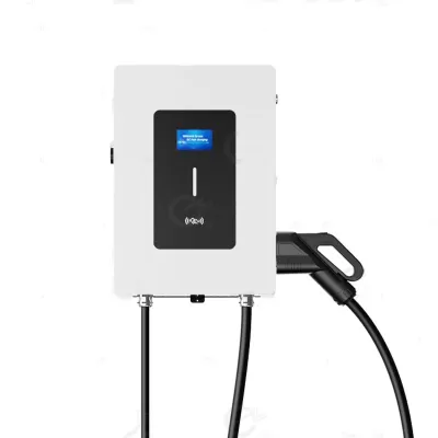 D9 wall-mounted DC EV charger unit with charging cables and connectors – Tylon Technology