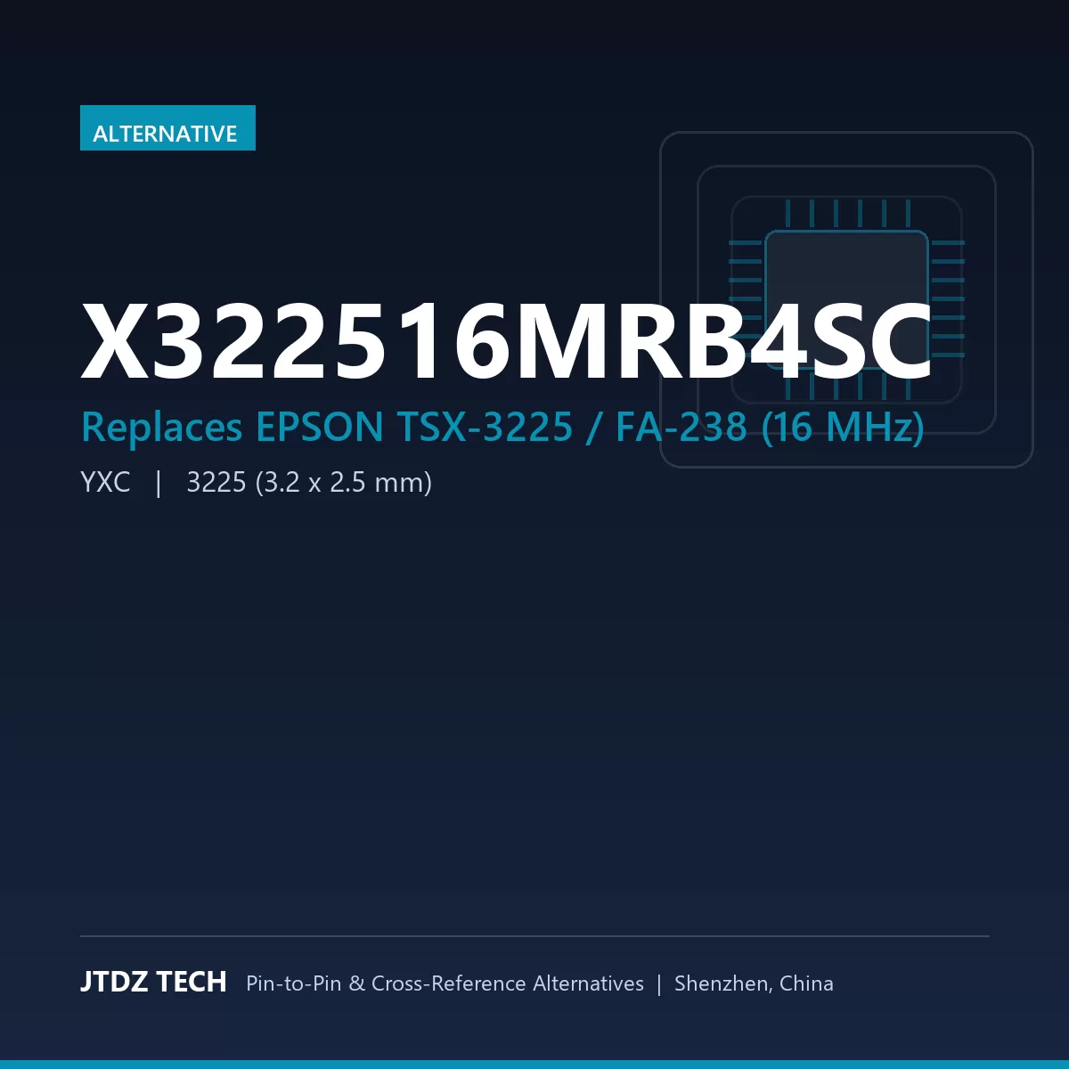X322516MRB4SC - alternative to EPSON TSX-3225 / FA-238 (16 MHz)
