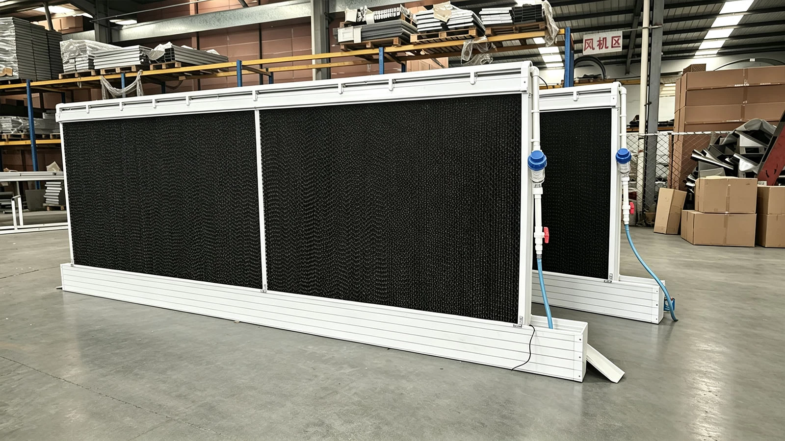 Evaporative cooling pad system with frame for poultry house ventilation