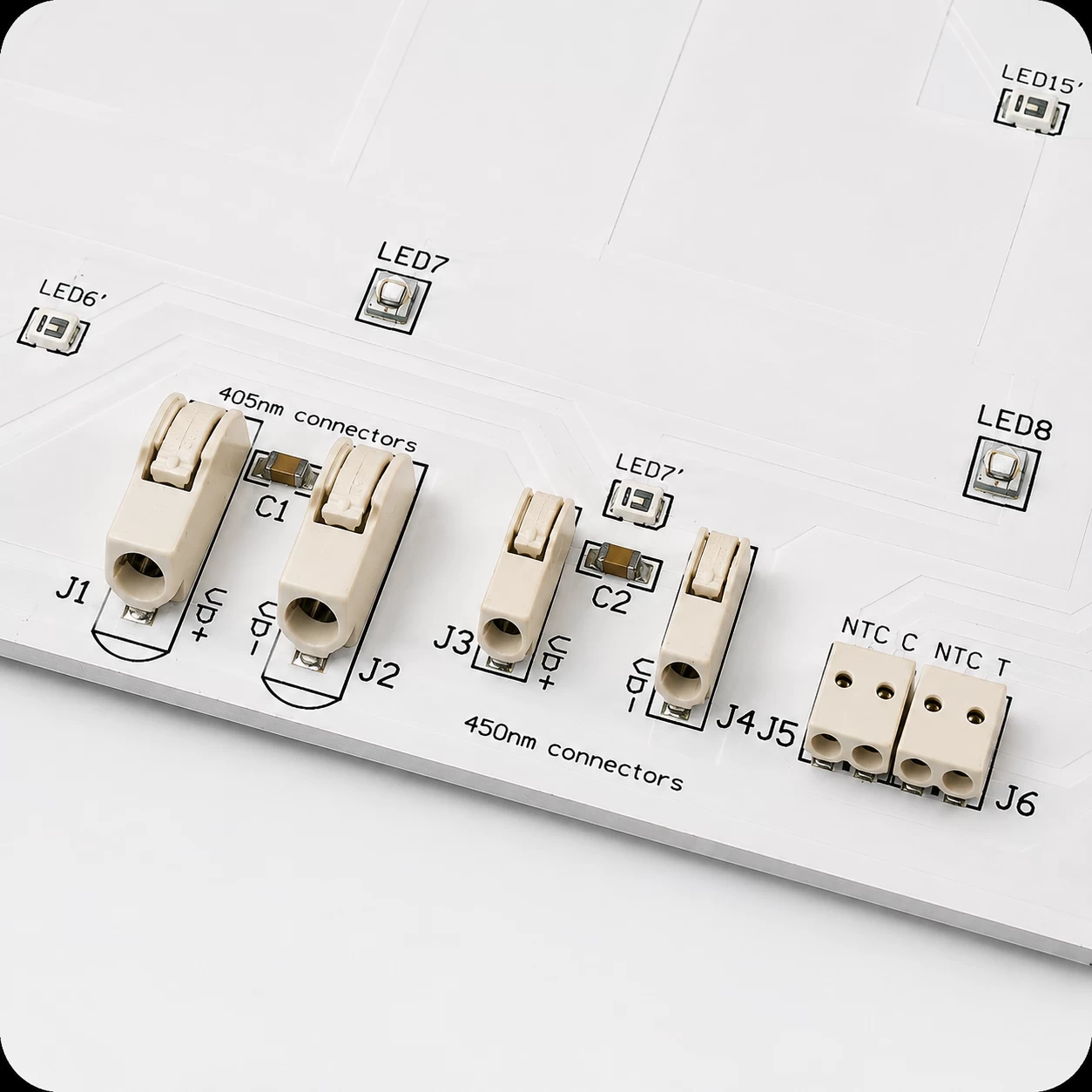 Custom connector and PCB integration design for UV LED equipment system