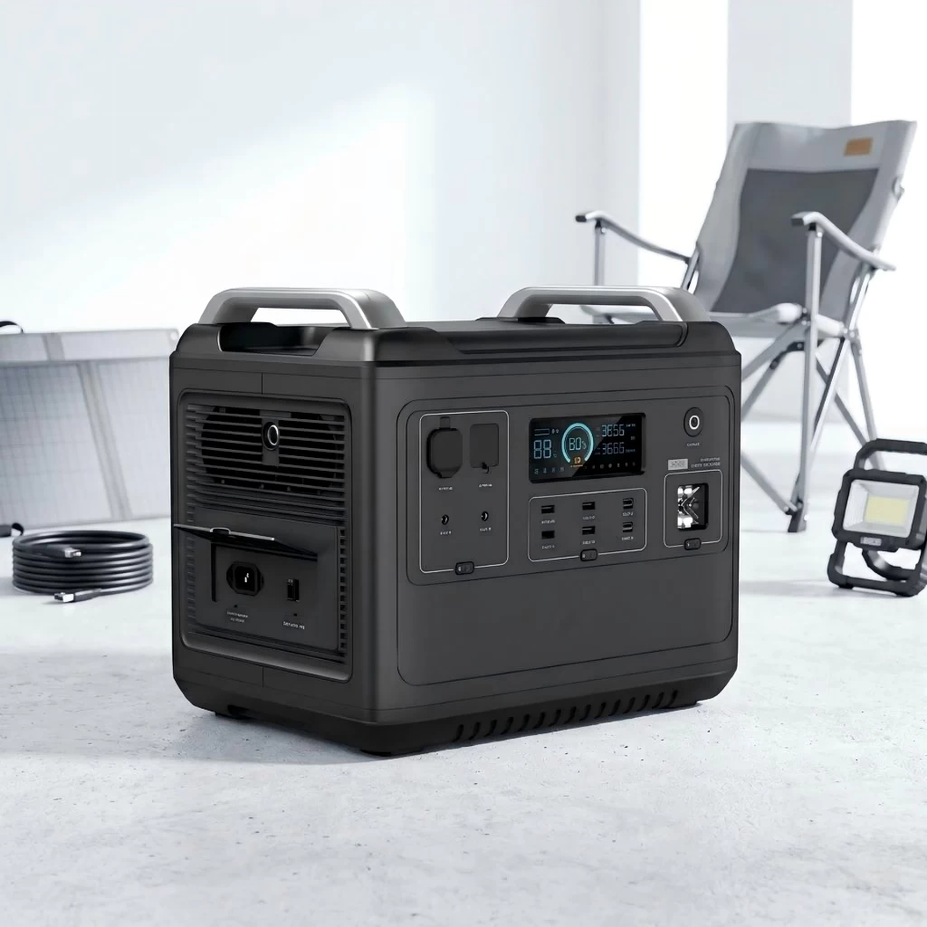 2000W portable power station used as home backup power supply in a modern living room environment