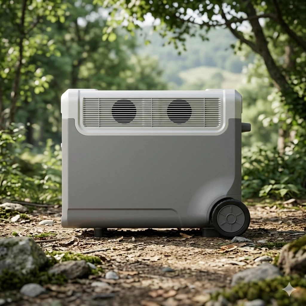 3600W expandable portable power station providing emergency backup electricity for home appliances in living room
