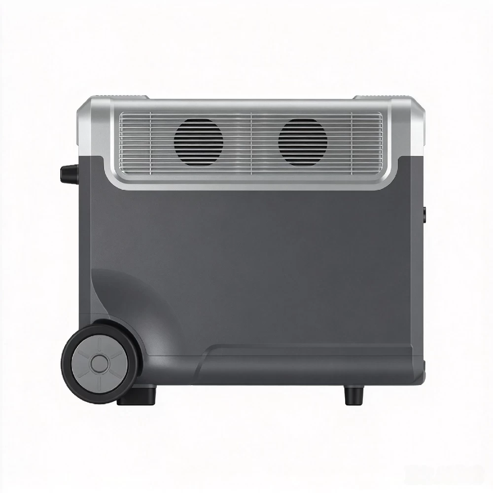 Front angle view of 3600W 3840Wh expandable portable power station with LCD screen and multiple AC DC USB ports