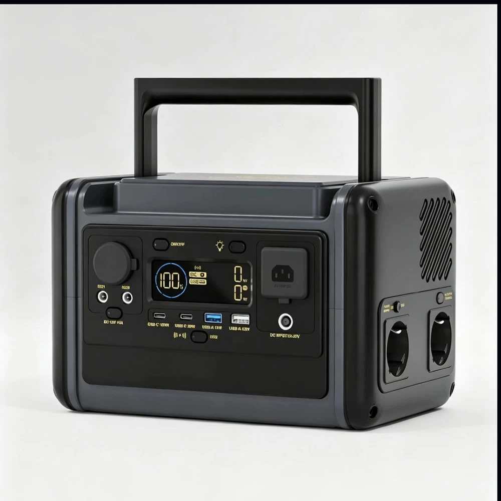 3/4 angle view of 300W LiFePO4 power station highlighting compact lightweight design for outdoor use