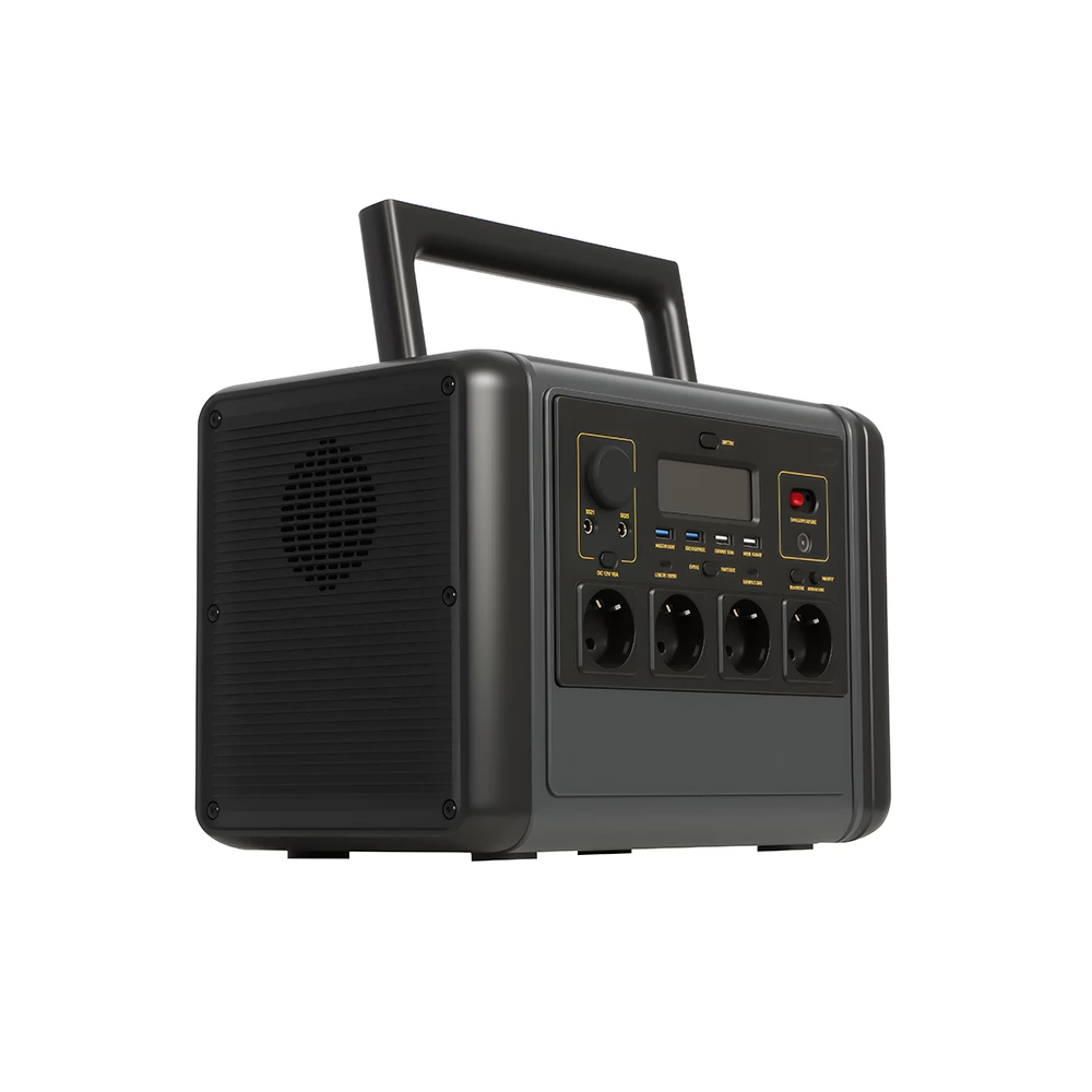 Side perspective view of 1200W 1024Wh portable power station with LiFePO4 battery and clear LCD screen display