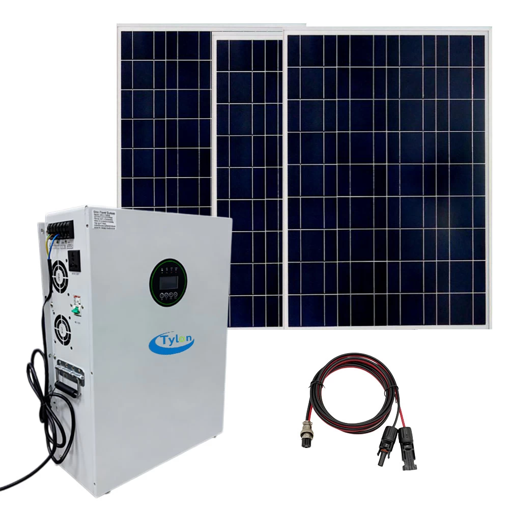 3KW to 12KW home all-in-one solar energy storage system including battery inverter unit, solar panels, and connection cables
