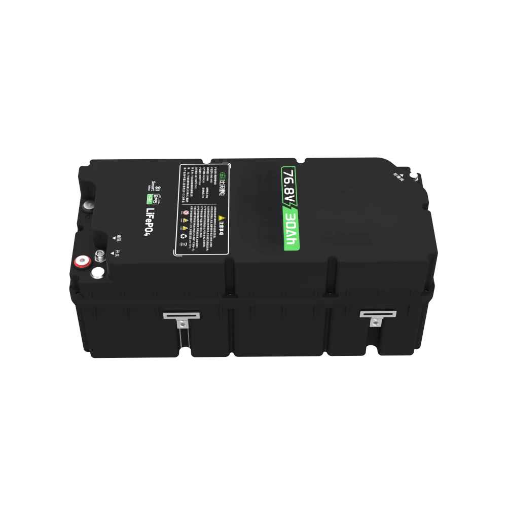 76V 30Ah Plastic Case LiFePO4 Battery Terminal and Side View