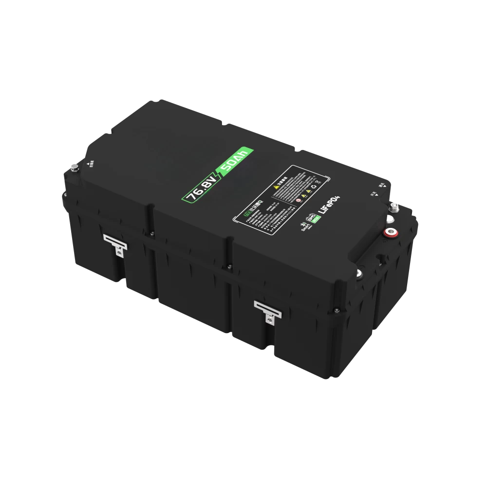 76V 50Ah Lithium Battery Pack Terminal and Side View