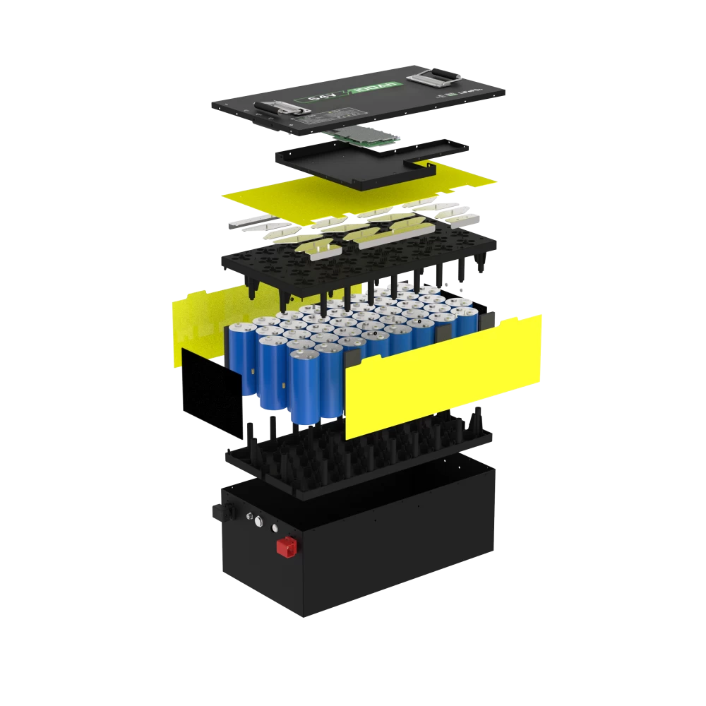 Inside Structure of 64V 100Ah Lithium Battery Pack with Cells