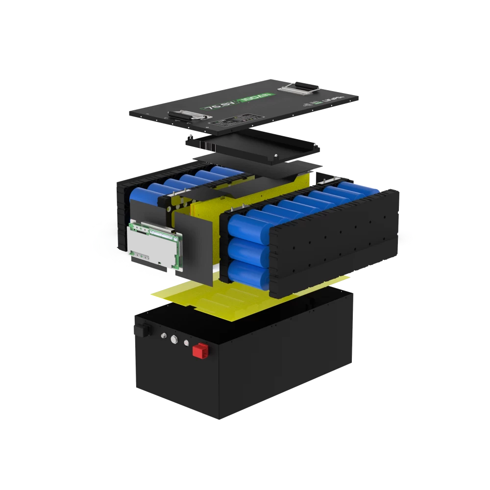 Inside Structure of 76V 100Ah Lithium Battery Pack with Cells