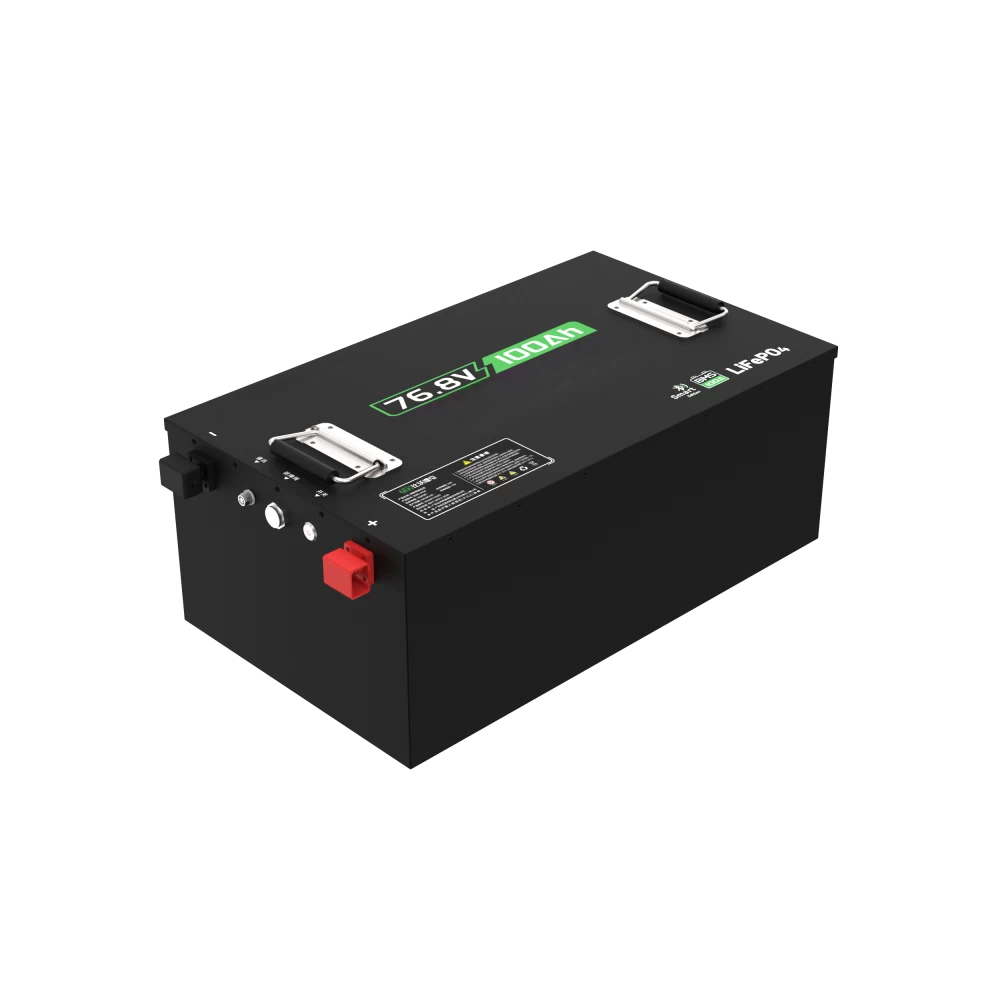 76V 100Ah Lithium Battery Pack Terminal and Side View