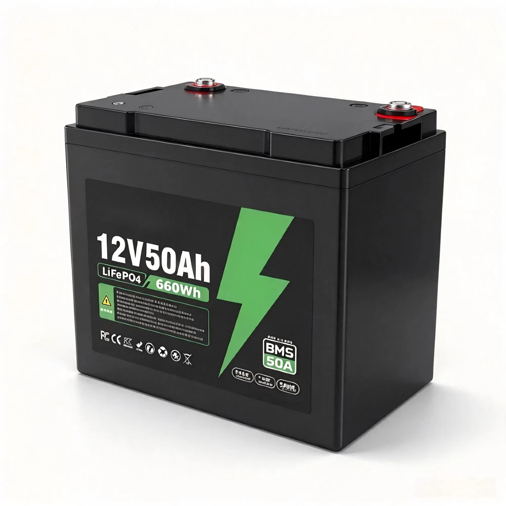 12V 50Ah LiFePO4 Lithium Battery Pack Front View