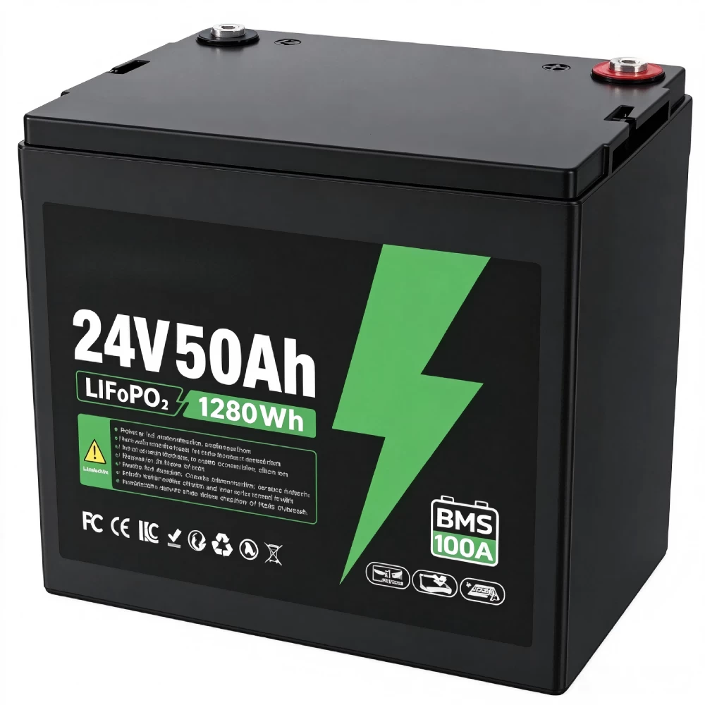 24V 50Ah LiFePO4 Lithium Battery Pack Front View