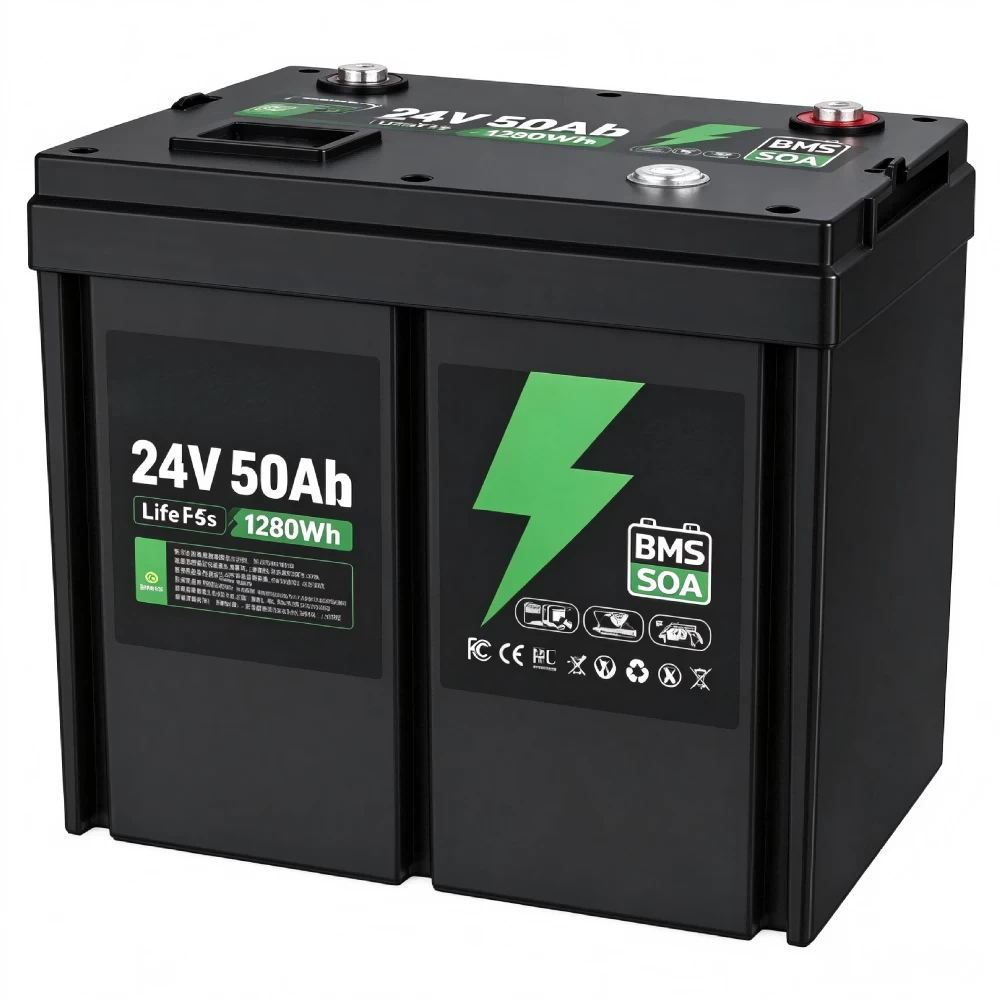 24V 50Ah Lead Acid Replacement Lithium Battery Side Angle View