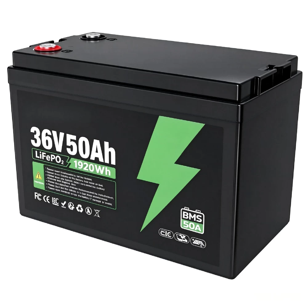 36V 50Ah LiFePO4 Lithium Battery Pack Front View