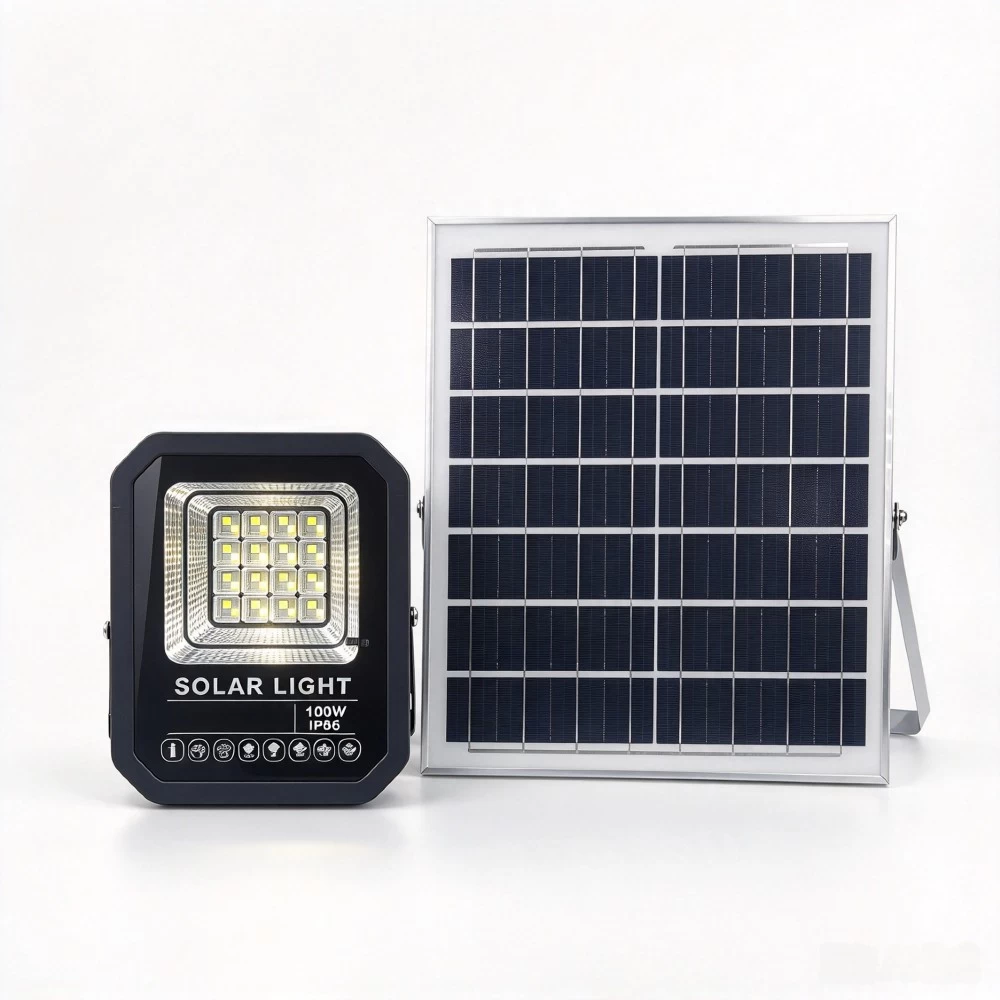 High power outdoor solar LED flood light with solar panel and remote control