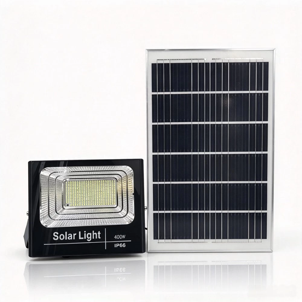 Heavy-duty 400W commercial solar LED flood light with adjustable mounting bracket