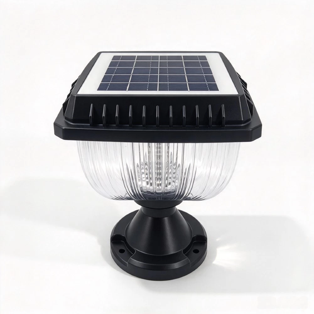 Square waterproof solar pillar lantern light fixture for garden post and patio.