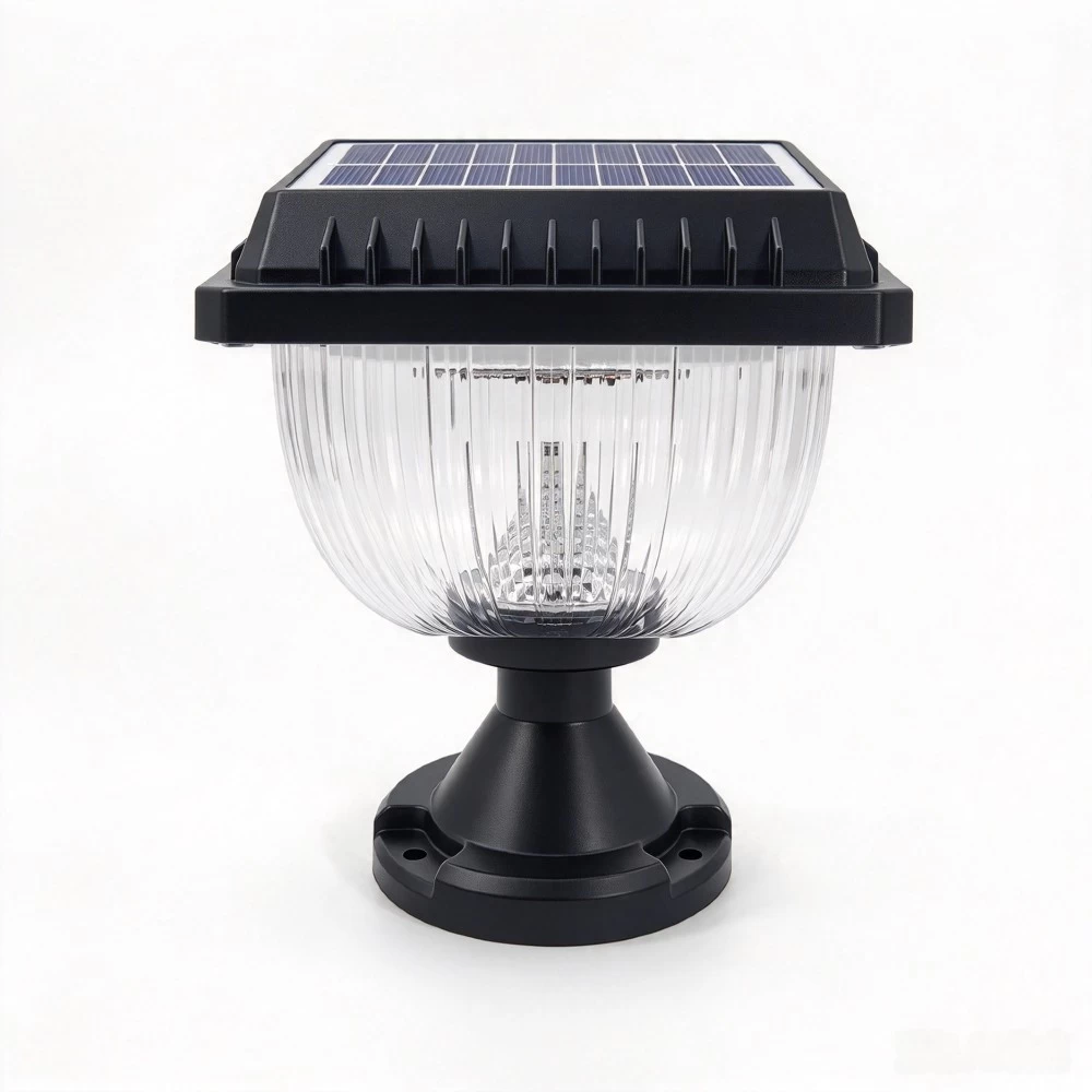 Square waterproof solar pillar lantern light fixture for garden post and patio.