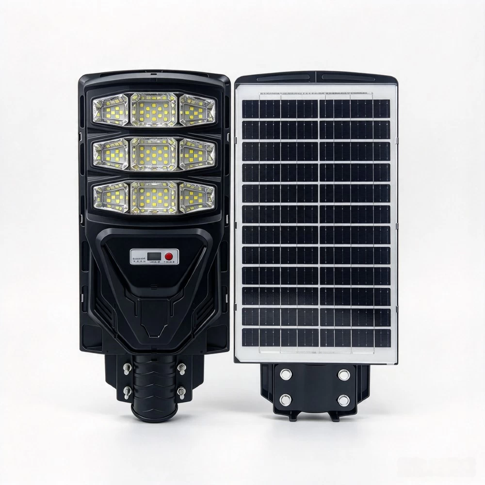 300W outdoor solar street lamp with high-efficiency solar panel and durable weatherproof housing.