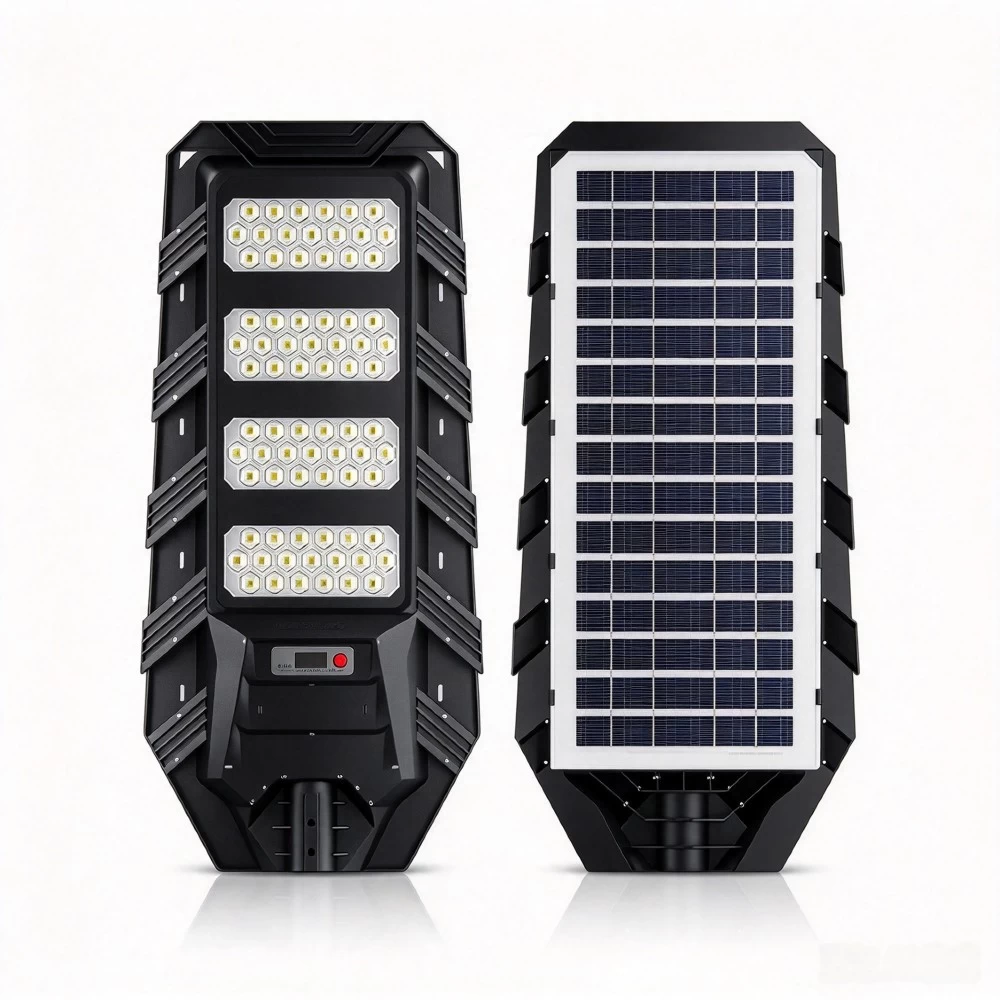 400W high-brightness matrix lens solar street light for roadways and parking lots.