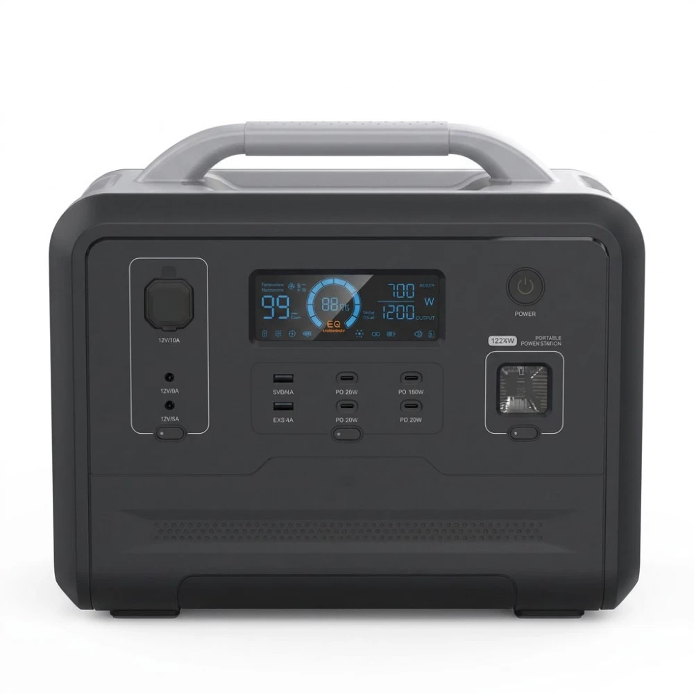 Tylon Technology 1200W 960Wh Portable Power Station with UPS Mode - Front view showing LCD display and multiple AC, USB, DC output ports.