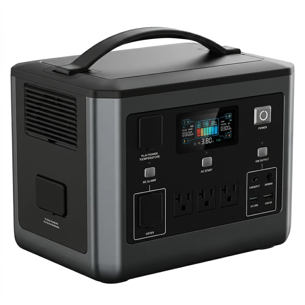 Tylon 768Wh portable power station front and side view featuring top handle and digital LCD display