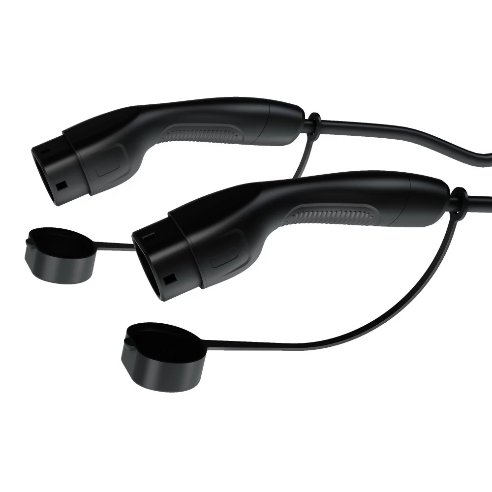 Close-up of Tylon 32A 3 phase AC EV charger supply side plugs with protective caps