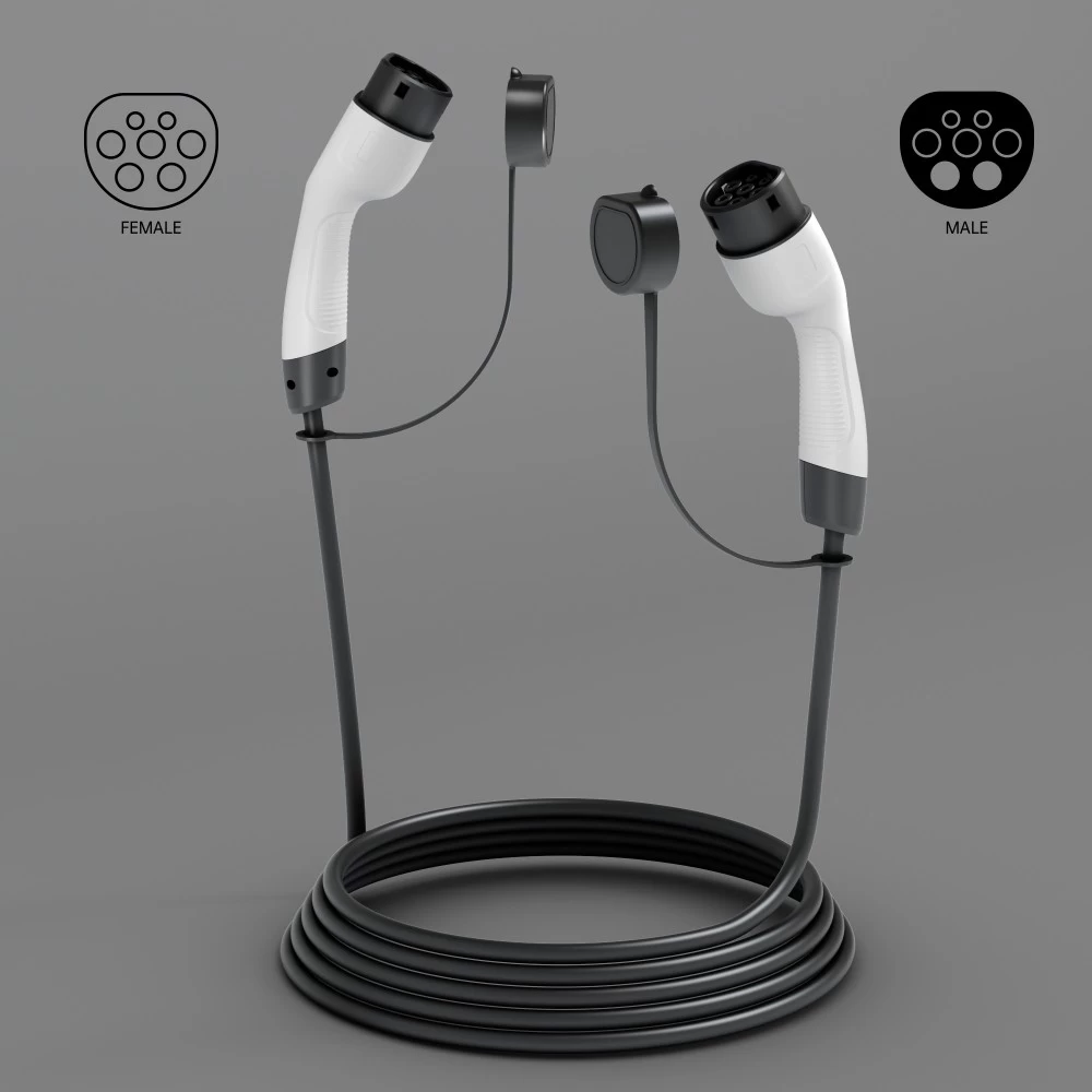 Tylon EN 32A 3-phase AC EV charging cable on supply side with Type 2 male and female connectors