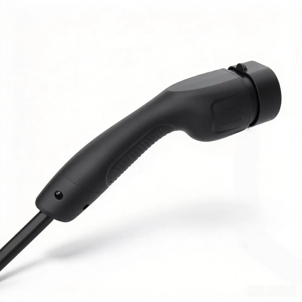 Ergonomic Type 2 vehicle side EV charging connector plug with anti-slip grip