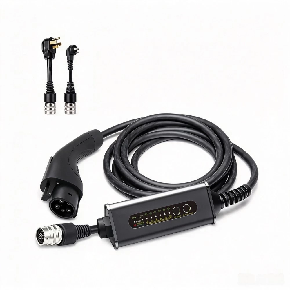 32A Type 2 EV charger cable with ergonomic plug and durable carrying storage bag