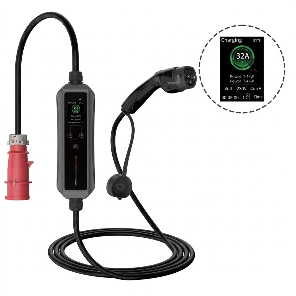 Tylon 32A Type 2 EU standard portable AC EV charger with control box and charging connector