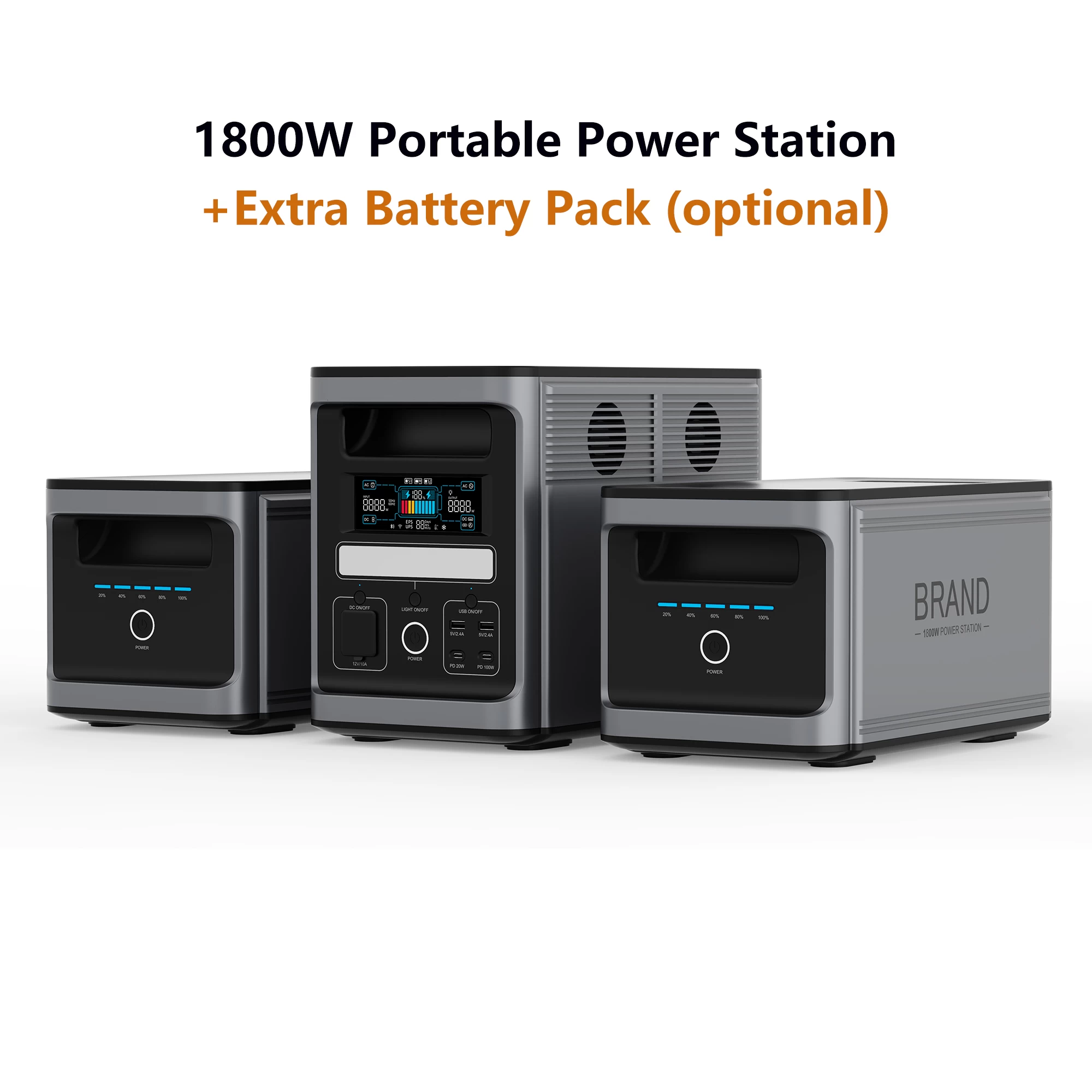 1800W portable power station paired with extra battery packs for 4608Wh total capacity