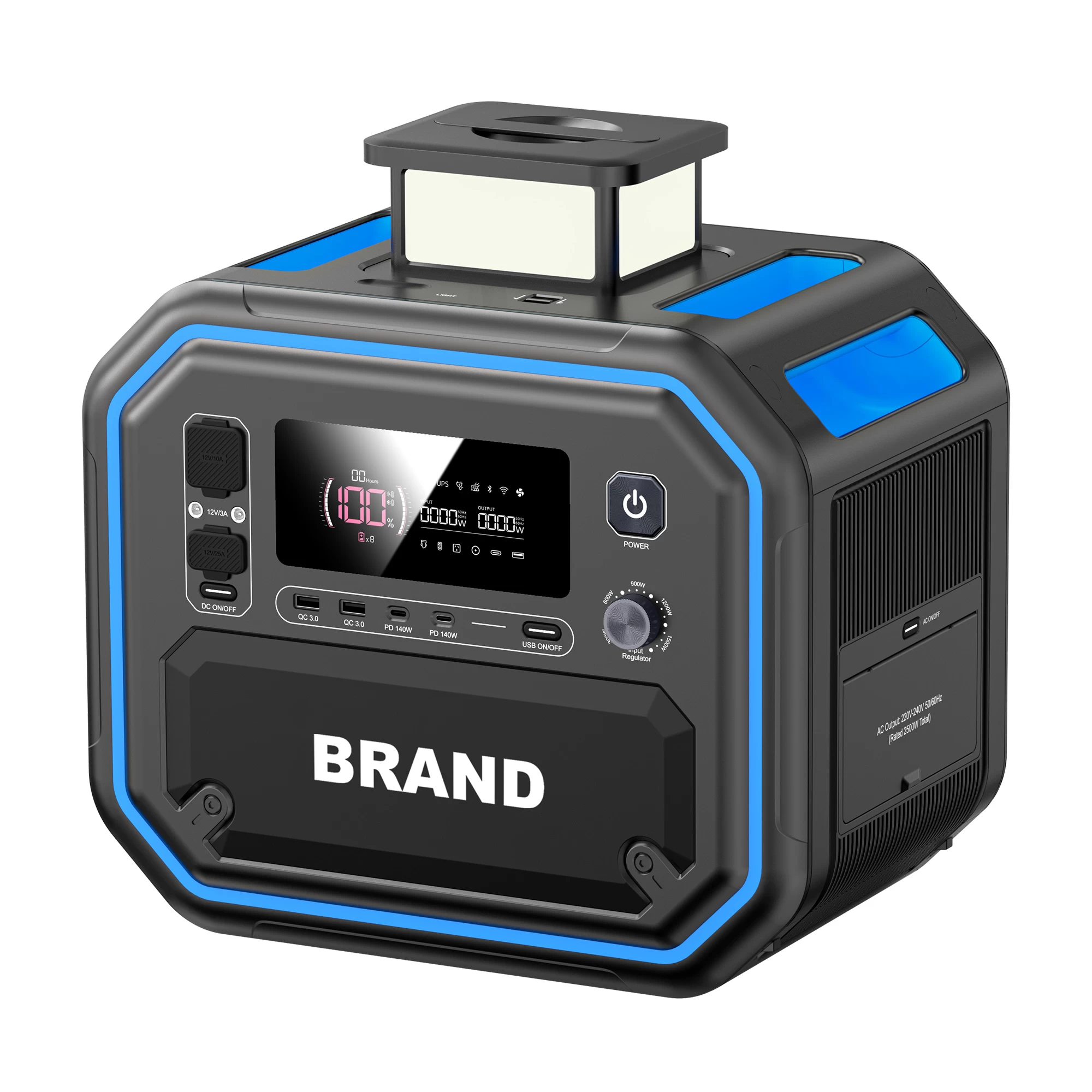 2500W Expandable Portable Power Station main product view with digital display and AC ports