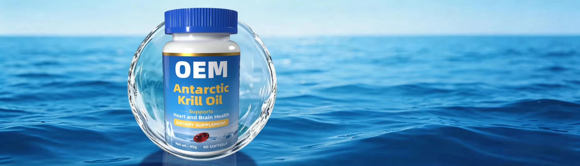 Premium Antarctic krill oil softgels with 60% phospholipid content, the ceiling of the softgel category. Phospholipid-bound Omega-3 (EPA & DHA) bypasses liver conversion and delivers nutrients directly to cells, with absorption rates multiple times higher than fish oil. Naturally contains astaxanthin, a powerful antioxidant. Four-in-one care: heart, brain, cell membranes and liver. Sourced from pristine Antarctic waters with sustainable eco-fishing and full traceability. OEM / ODM / private label, low MOQ.slider_item_3