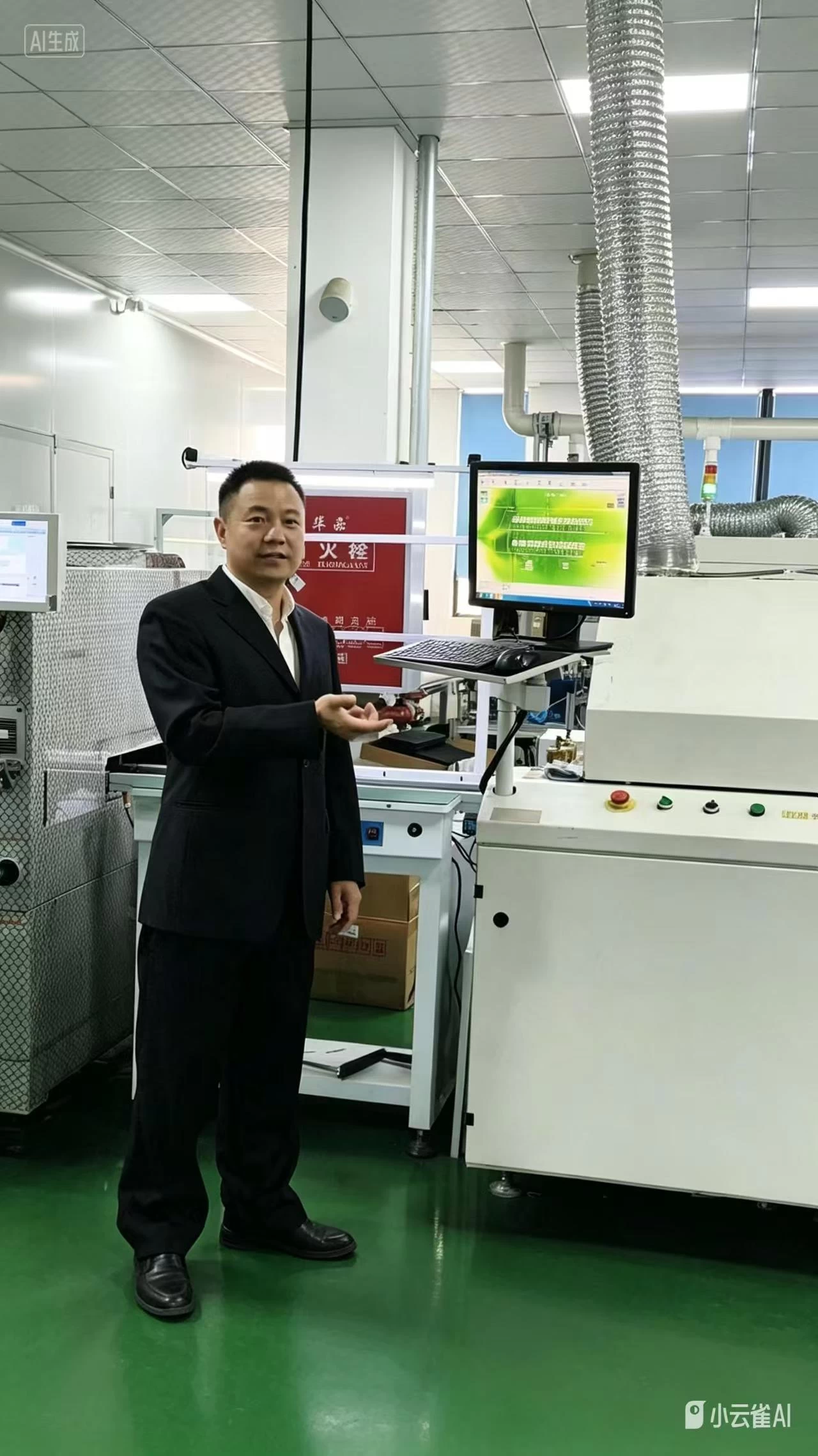Person beside electronics manufacturing equipment; affiliation unverified