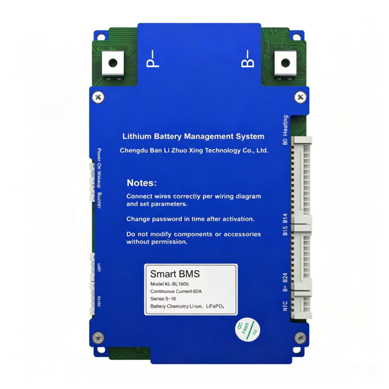 Blue smart BMS board labeled 5 to 16 series, 60 A