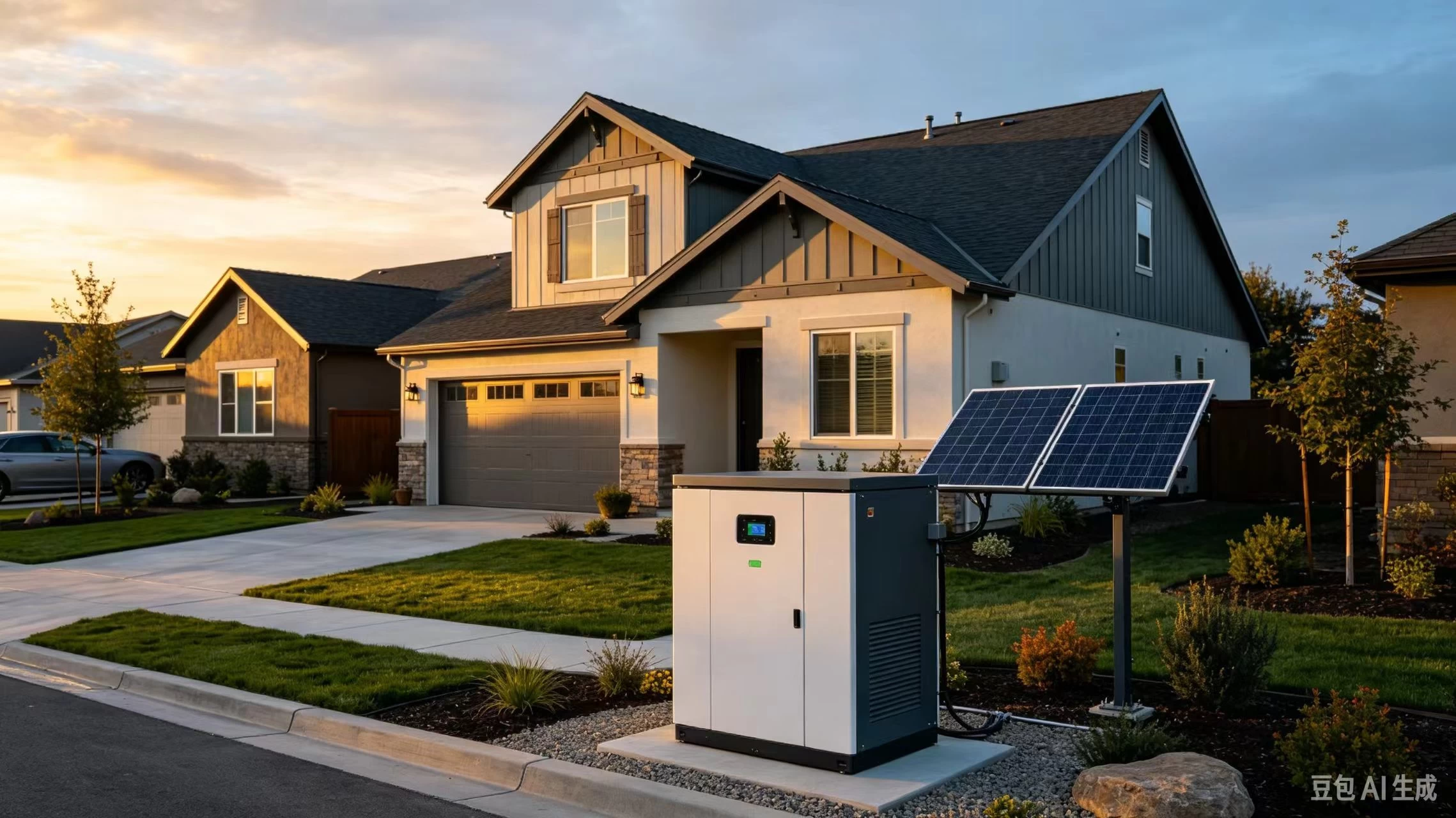 Residential home with solar panels and battery storage
