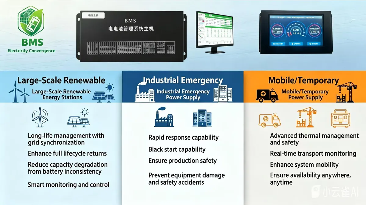 BMS application infographic for backup power and industrial systems