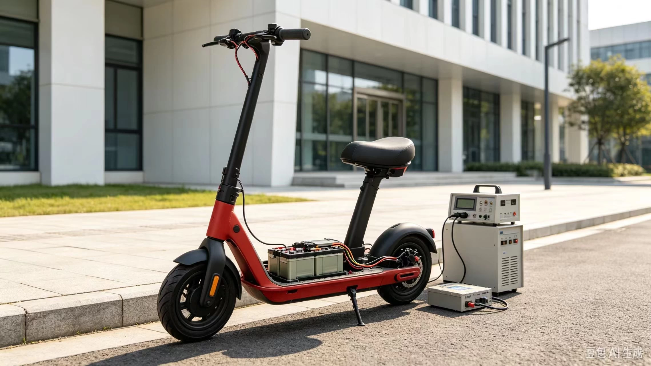 Illustration of electric scooter battery integration and testing