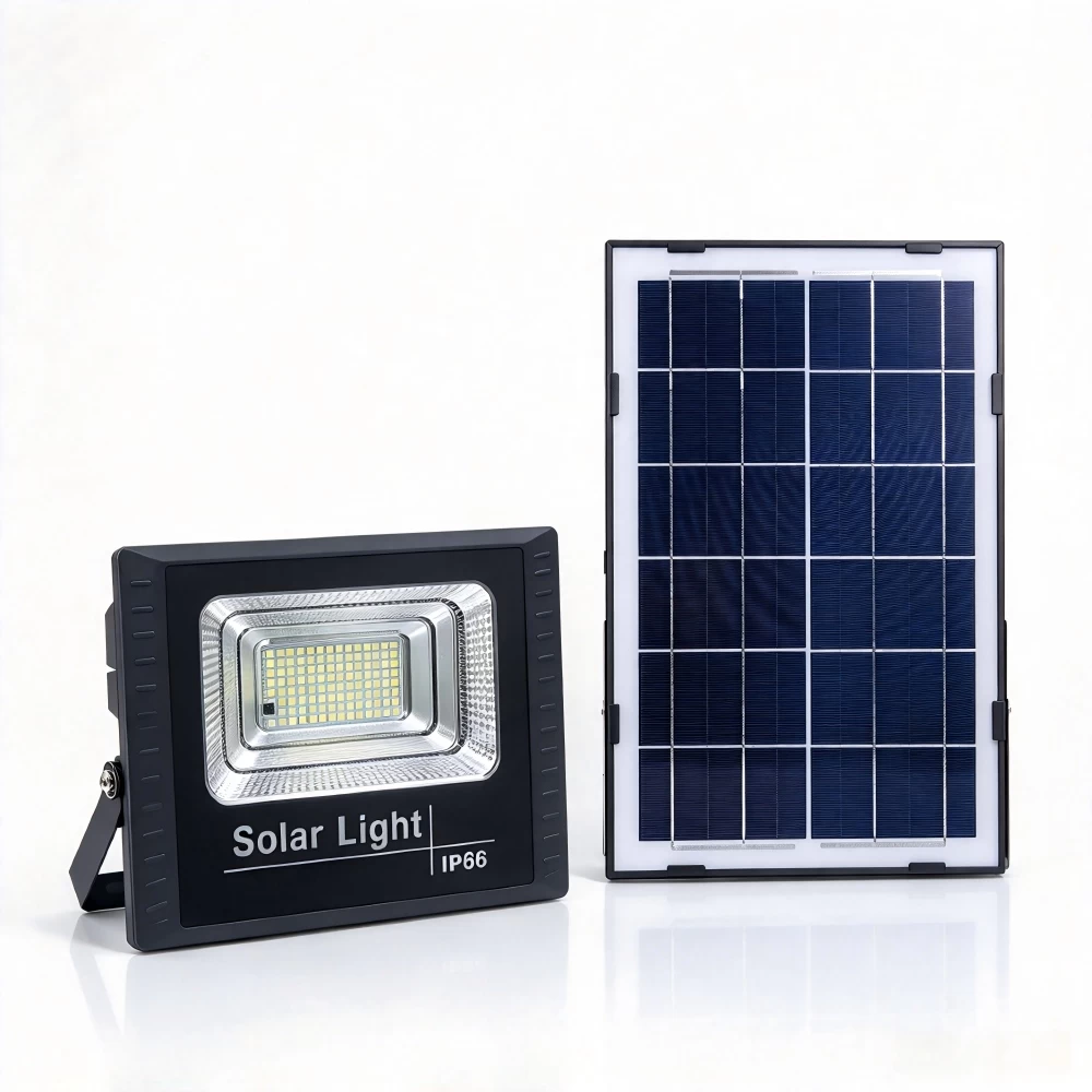 Compact 40W outdoor solar security LED flood lamp with solar panel by Tylon Technology